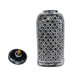 Pot céramique oriental bleu noir blanc  | Deco-Delight.com