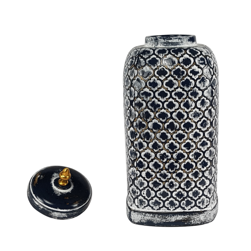 Pot céramique oriental bleu noir blanc  | Deco-Delight.com