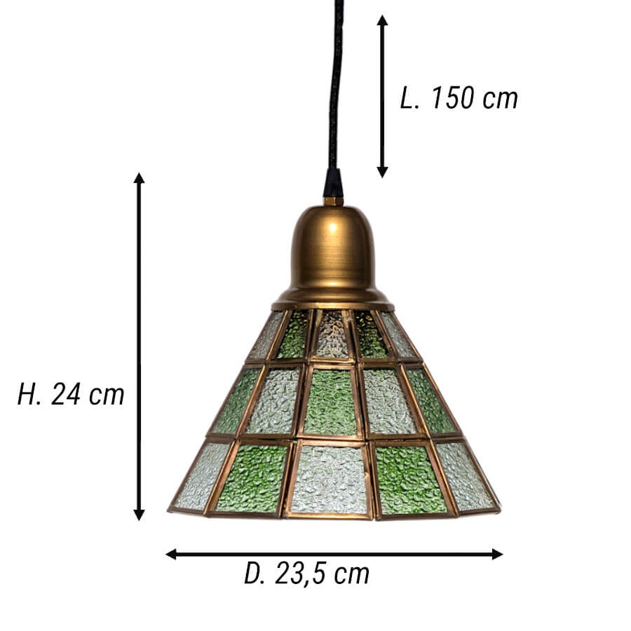 Schéma technique : Hauteur 24 cm, Diamètre 23,5 cm et câble de 150 cm.