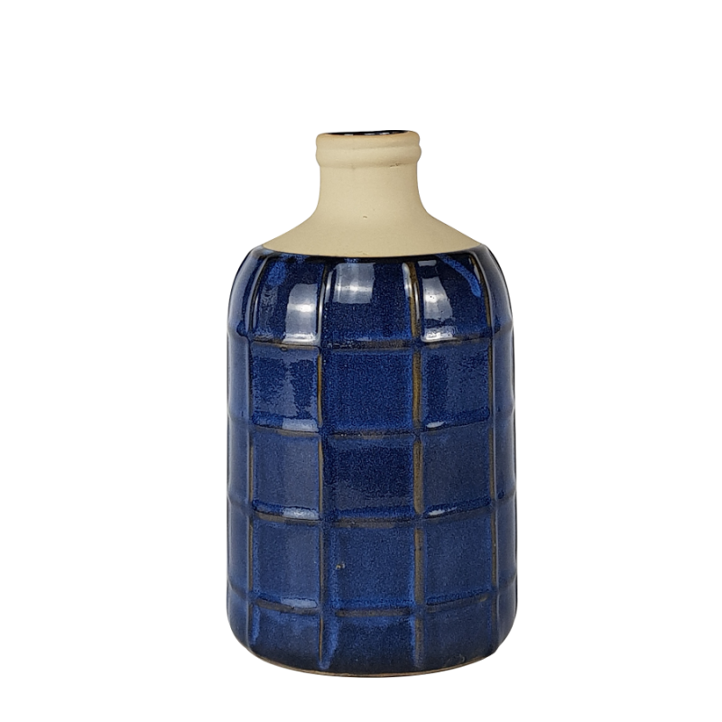 Vase bleu grec et blanc cassé H22  | Deco-Delight.com