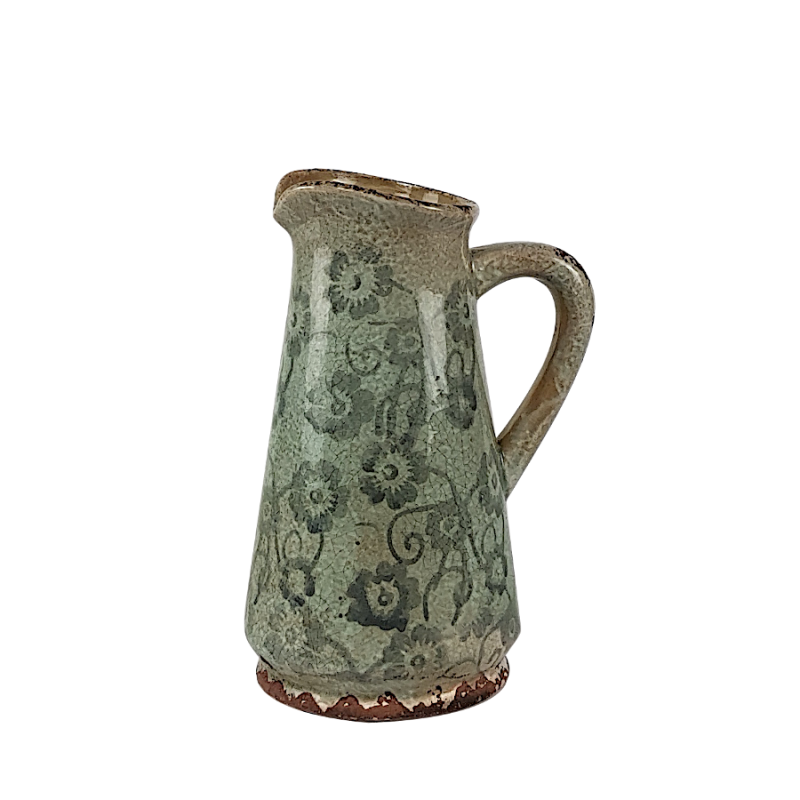 Vase pichet gris motifs floraux H23  | Deco-Delight.com Vase pichet gris motifs floraux H23  | Deco-Delight.com