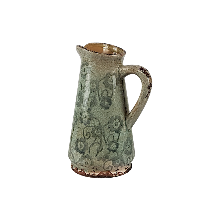 Vase pichet gris motifs floraux H23  | Deco-Delight.com Vase pichet gris motifs floraux H23  | Deco-Delight.com