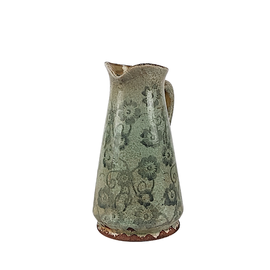 Vase pichet gris motifs floraux H23  | Deco-Delight.com