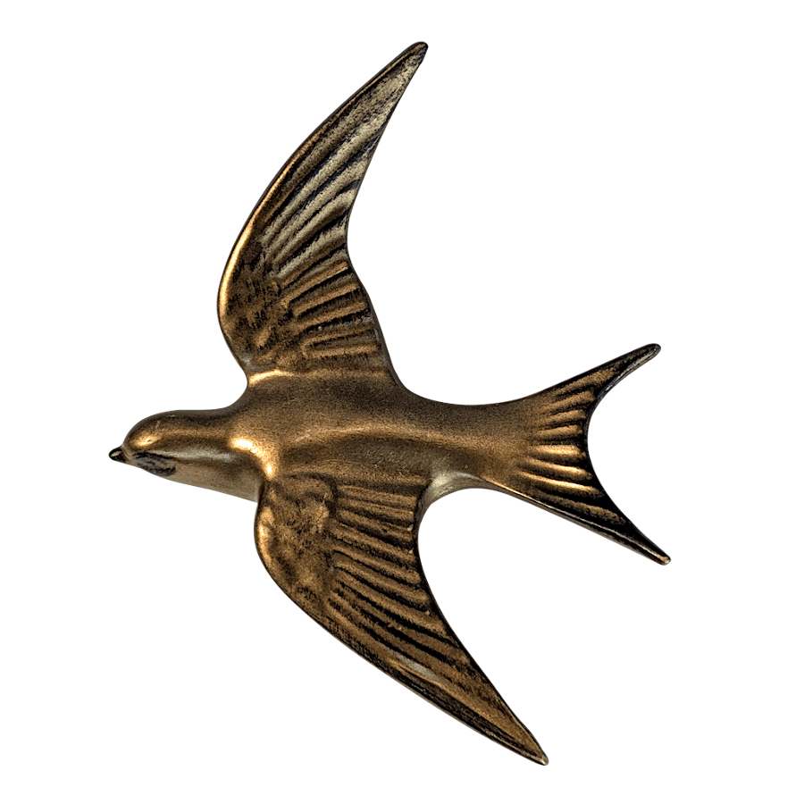 Hirondelle murale en résine avec une finition dorée patinée.