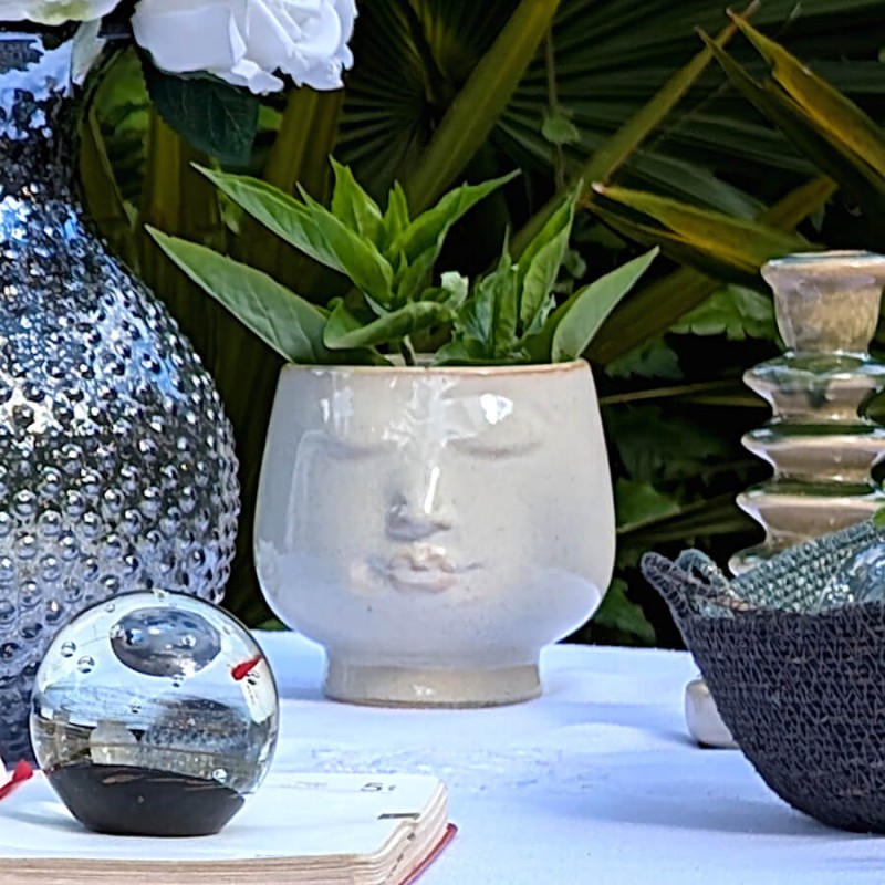 Le cache-pot utilisé avec une plante verte pour un effet "chevelure".