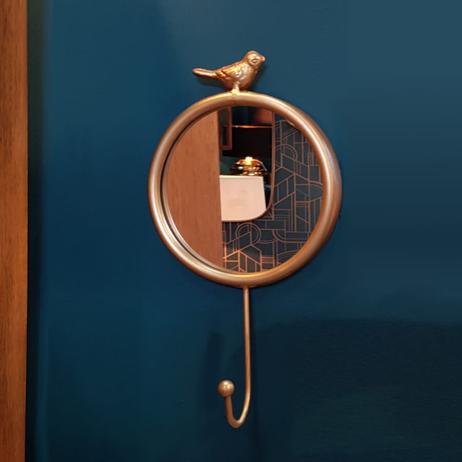 Miroir mural Oiseau doré avec crochet H25 cm | Deco-Delight.com