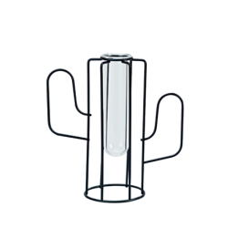 Soliflore cactus métal noir et verre H16.5  | Deco-Delight.com