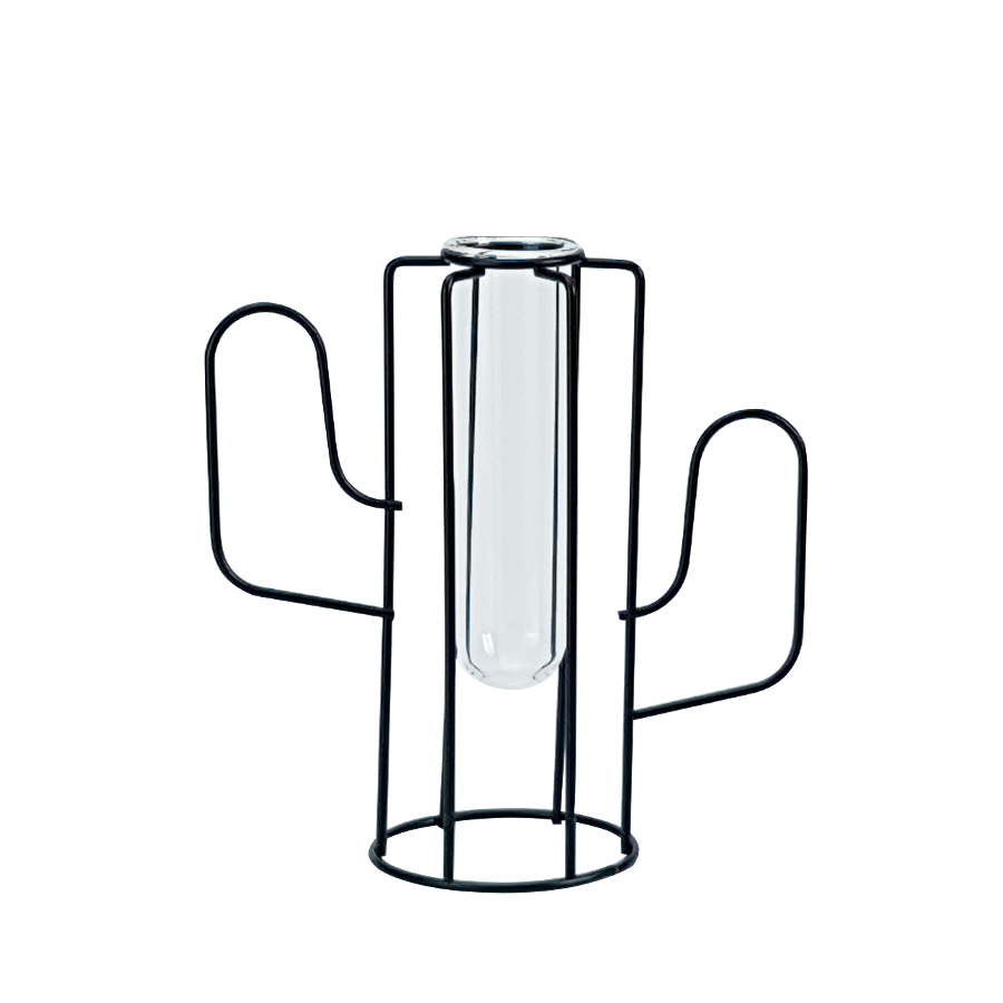 Soliflore cactus métal noir et verre H16.5  | Deco-Delight.com