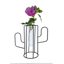 Soliflore cactus métal noir et verre H16.5  | Deco-Delight.com