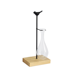 Soliflore oiseau bois métal noir H25  | Deco-Delight.com