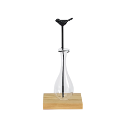Soliflore oiseau bois métal noir H25  | Deco-Delight.com