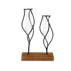 Double soliflore métal noir et bois H24  | Deco-Delight.com