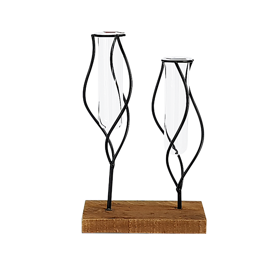 Double soliflore métal noir et bois H24 | Deco-Delight.com Double soliflore métal noir et bois H24 | Deco-Delight.com