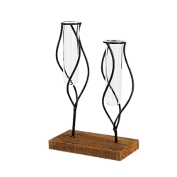 Double soliflore métal noir et bois H24  | Deco-Delight.com