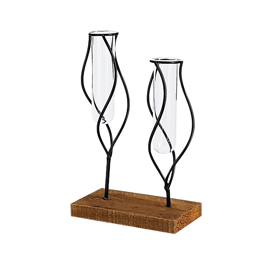 Double soliflore métal noir et bois H24 | Deco-Delight.com Double soliflore métal noir et bois H24 | Deco-Delight.com