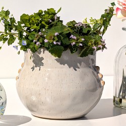 Cache-pot Artisanal Grès Beige Moucheté à Picots | Deco-Delight