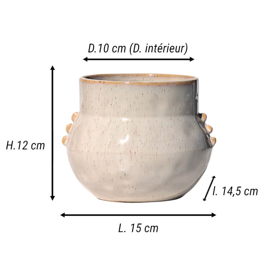 Cache-pot Artisanal Grès Beige Moucheté à Picots | Deco-Delight