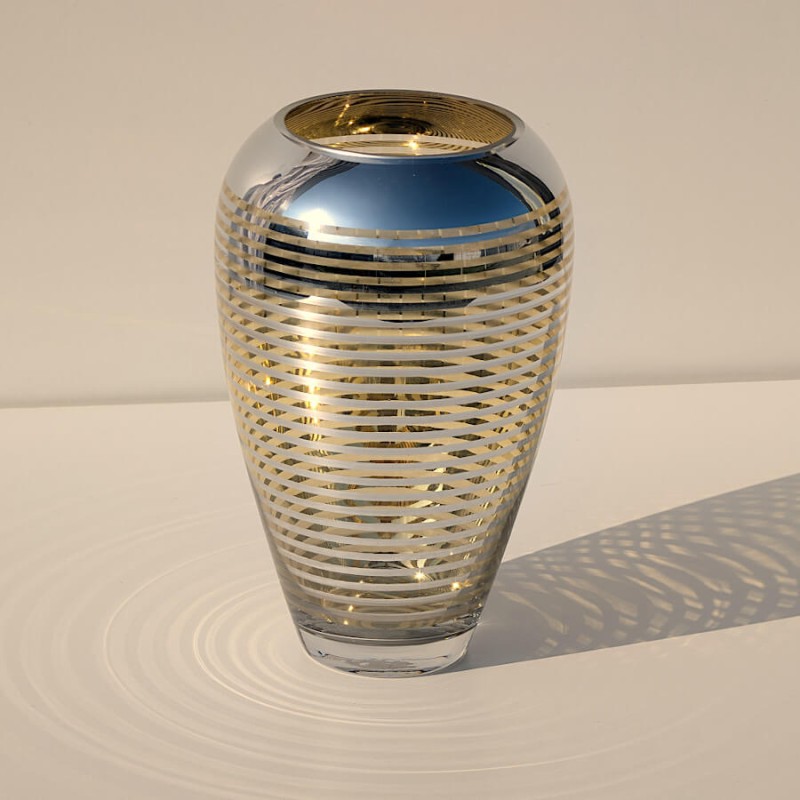 Vase lignes argentées et dorées en verre  | Deco-Delight.com