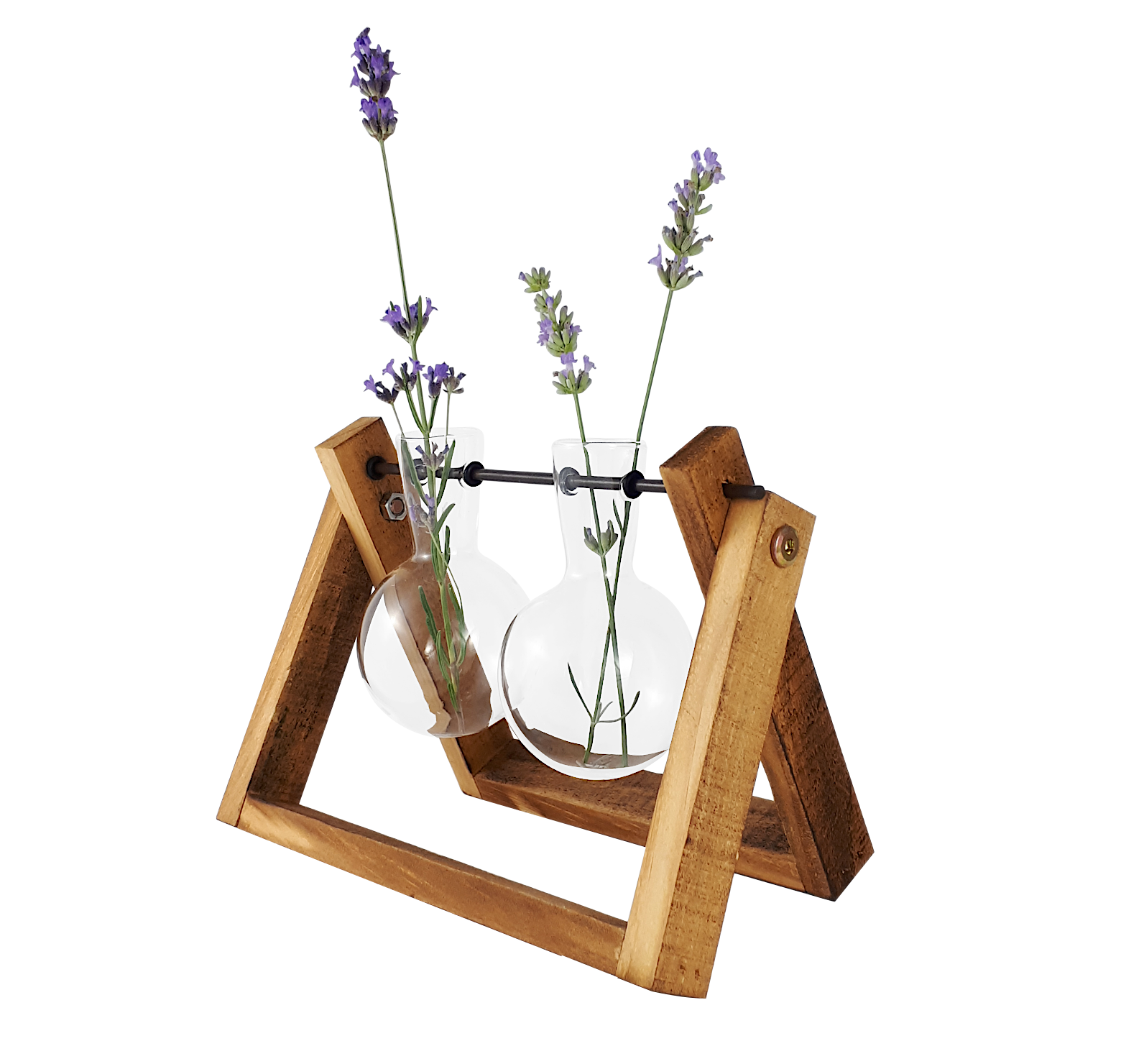 Double soliflore métal et bois H15.5  | Deco-Delight.com