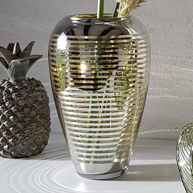 Vase lignes argentées et dorées en verre  | Deco-Delight.com