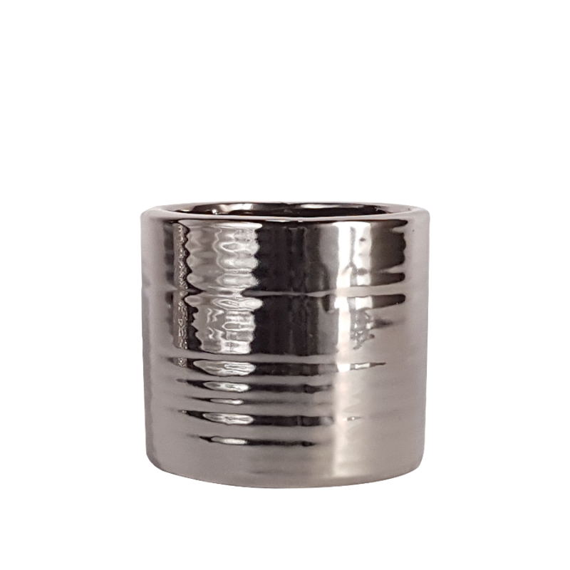Cache-pot rond argenté en céramique H9.5  | Deco-Delight.com