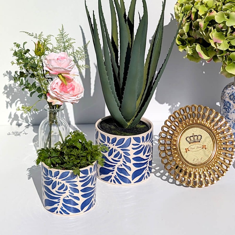 Scène déco complète avec cadre doré, Aloe Vera et fleurs d'hortensia Deco-Delight.