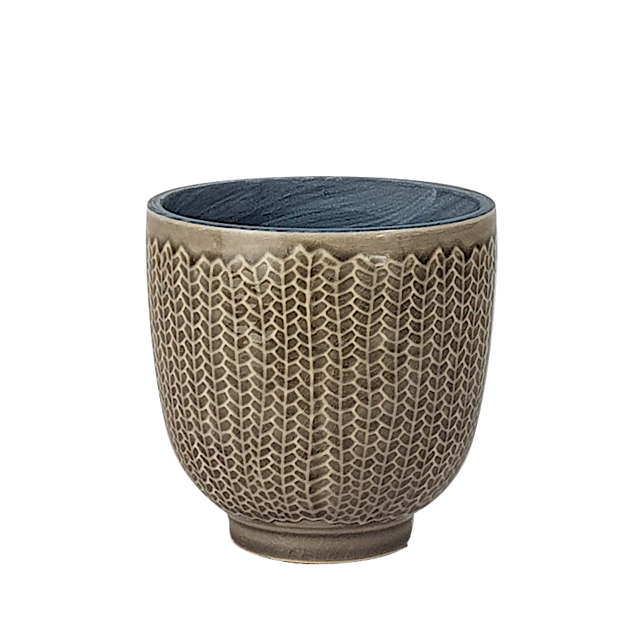 Cache-pot gris fougères céramique H10.5  | Deco-Delight.com