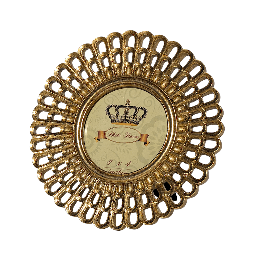 Vue de face du cadre photos Paon montrant le motif de boucles géométriques.