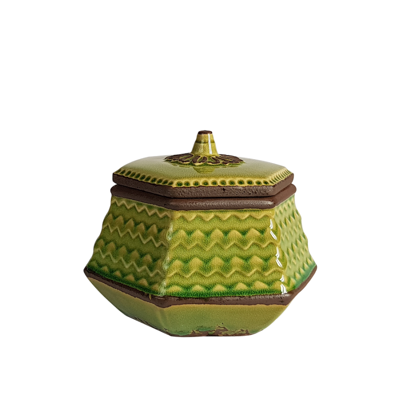 Boîte hexagonale verte céramique H14  | Deco-Delight.com