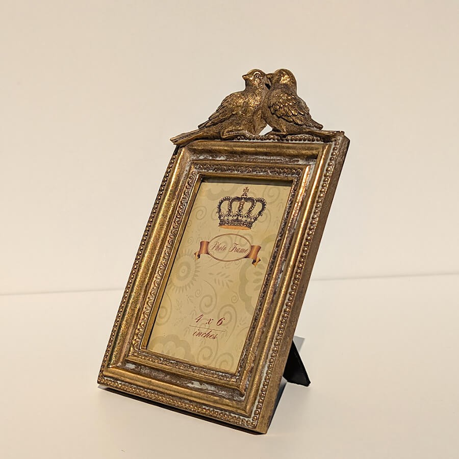 Vue de trois-quarts soulignant le relief des oiseaux et l'épaisseur du cadre.