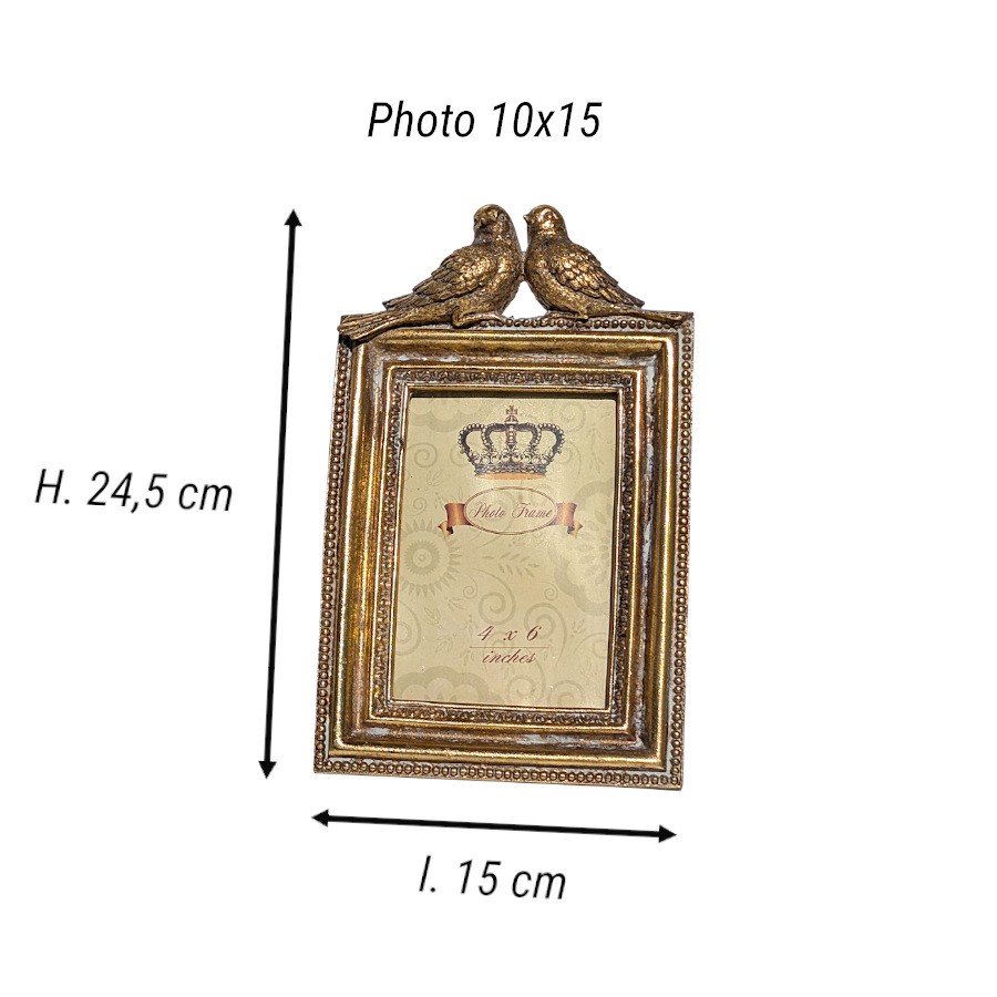 Schéma technique avec les dimensions : H 24,5 cm x L 15 cm pour photo 10x15 cm.
