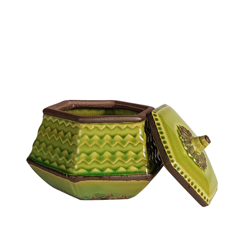 Boîte hexagonale verte céramique H14  | Deco-Delight.com