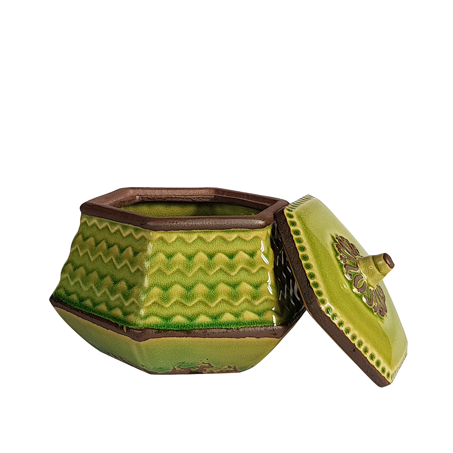 Boîte hexagonale verte céramique H14 | Deco-Delight.com Boîte hexagonale verte céramique H14 | Deco-Delight.com