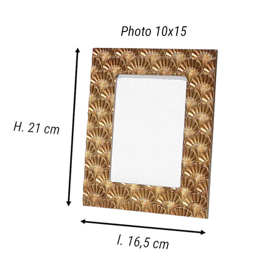 Schéma technique : H 21 cm x L 16,5 cm pour photo 10x15 cm.