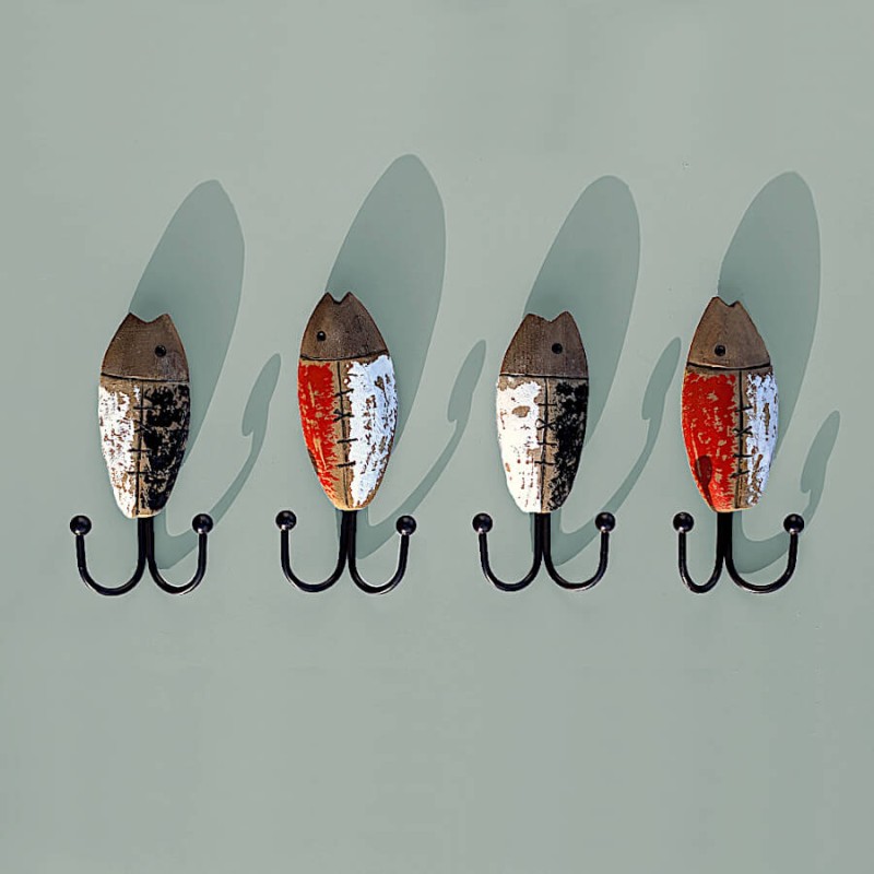 Patère Poisson Bois et Métal Style Bord de Mer | Deco-Delight