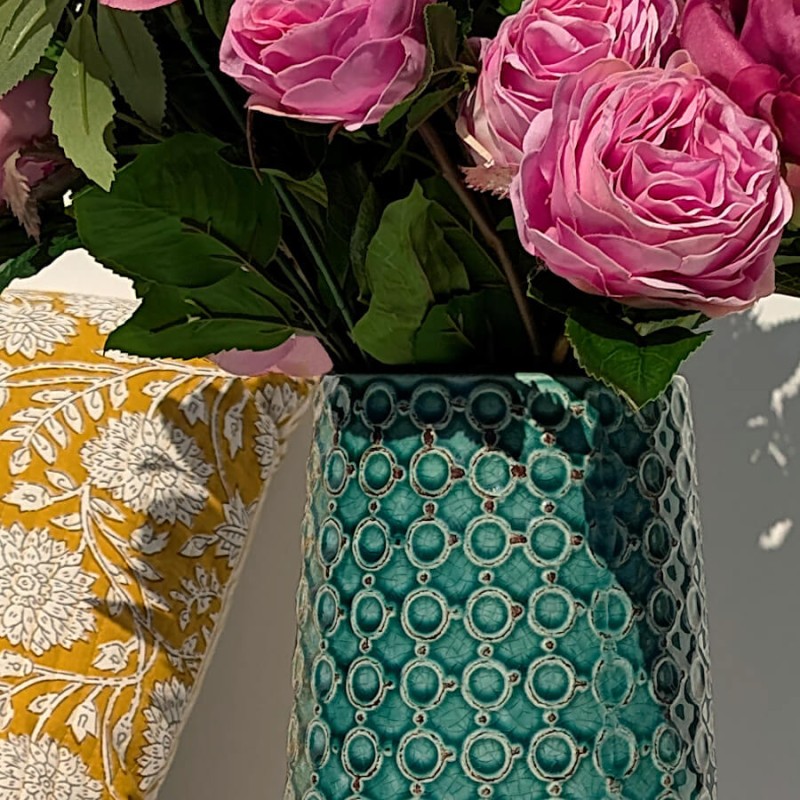 Vase turquoise maille japonaise H39 cm  | Deco-Delight.com