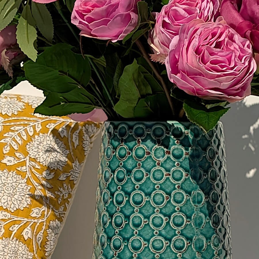 Vase turquoise maille japonaise H39 cm  | Deco-Delight.com