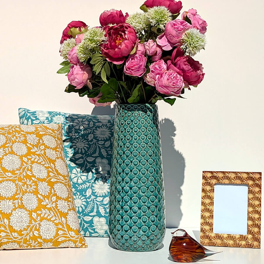 Vase turquoise maille japonaise H39 cm  | Deco-Delight.com