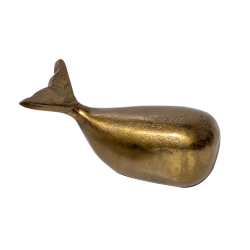 Statuette baleine en métal doré antique L13,5 cm, design minimaliste.