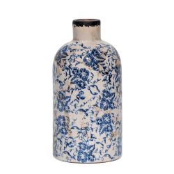 Vase-bouteille-motifs-fleuris-h23-bleu-emaille-artisanal