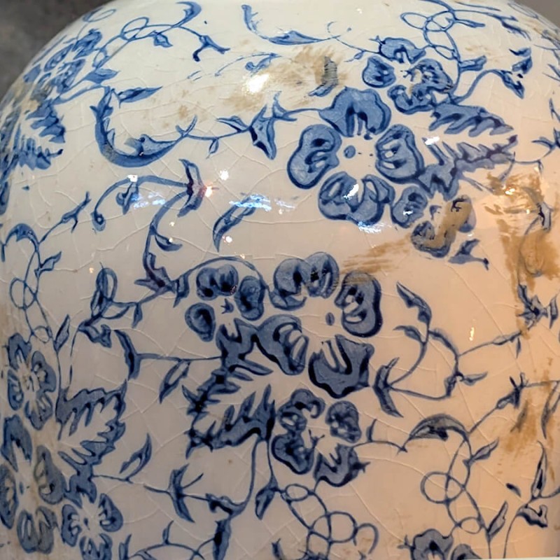 Vase-bouteille-motifs-fleuris-h23-bleu-emaille-artisanal