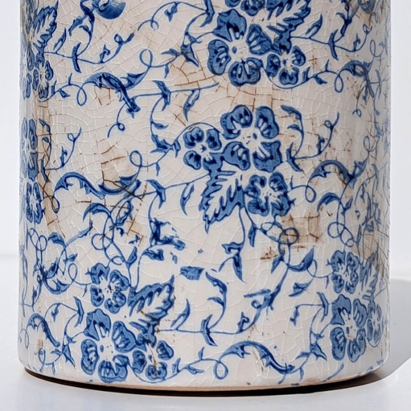 Vase-bouteille-motifs-fleuris-h23-bleu-emaille-artisanal