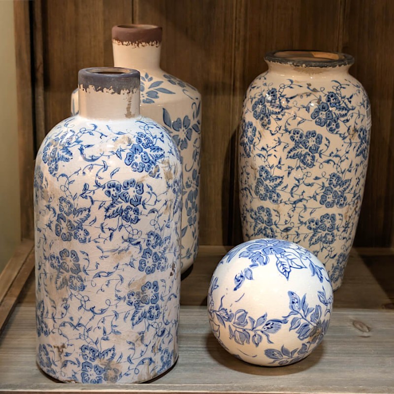 Vase-bouteille-motifs-fleuris-h23-bleu-emaille-artisanal