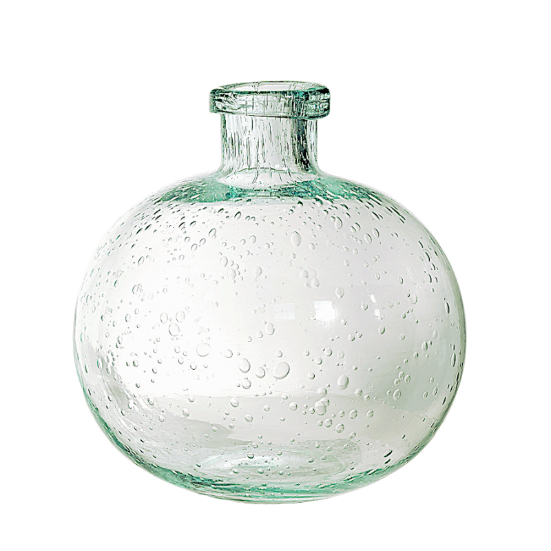 Vase boule en verre bullé coloris vert d'eau, une nuance subtile et rafraîchissante.