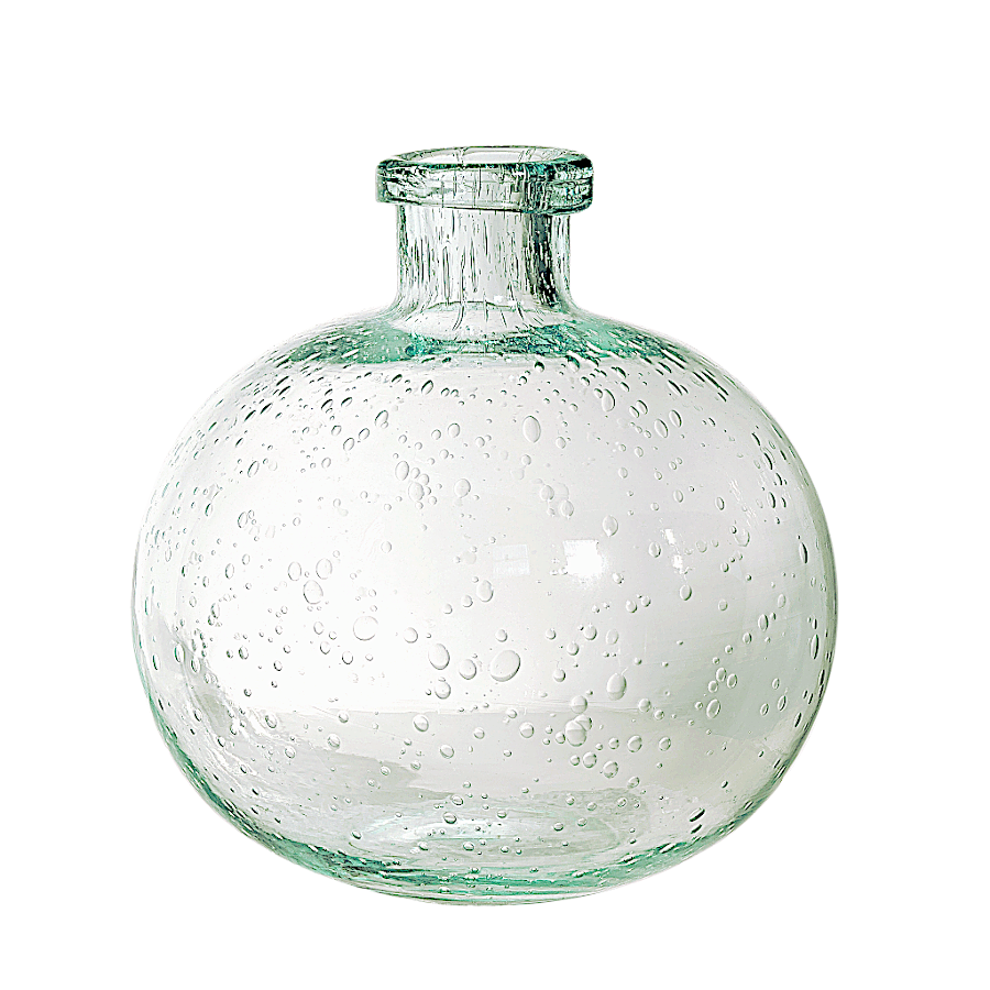 Vase boule en verre bullé coloris vert d'eau, une nuance subtile et rafraîchissante.