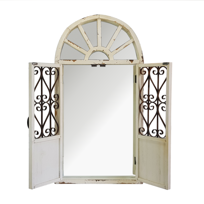 Miroir fenêtre bois métal crème H96  | Deco-Delight.com Miroir fenêtre bois métal crème H96  | Deco-Delight.com