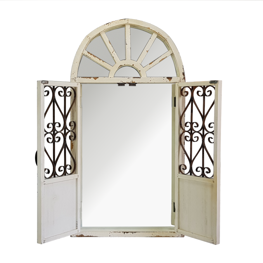 Miroir fenêtre bois métal crème H96 | Deco-Delight.com Miroir fenêtre bois métal crème H96 | Deco-Delight.com