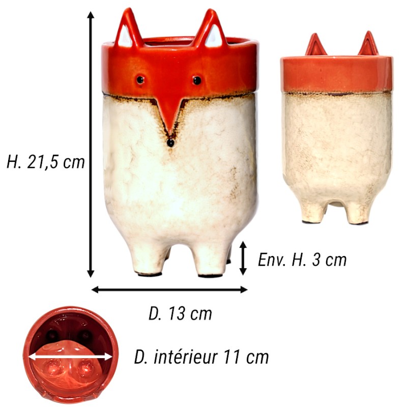 Schéma des dimensions : Hauteur 21,5 cm, Diamètre 13 cm et détails du pot intérieur.