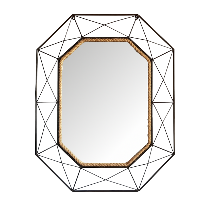 Miroir diamant noir doré corde H94  | Deco-Delight.com