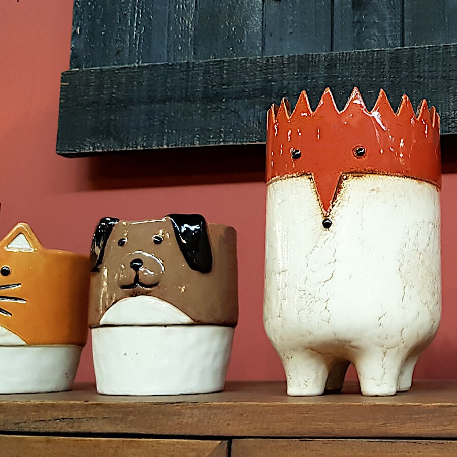 Mise en scène salon : le hérisson et ses compagnons (chien, chat) sur une étagère.